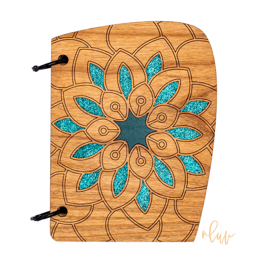 Mandala Journal Handcrafted Wood Journal Starburst Vibrant Positivity