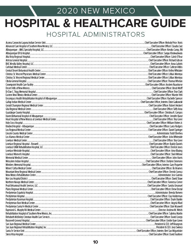 2020 New Mexico Hospital & Healthcare Guide Page 12