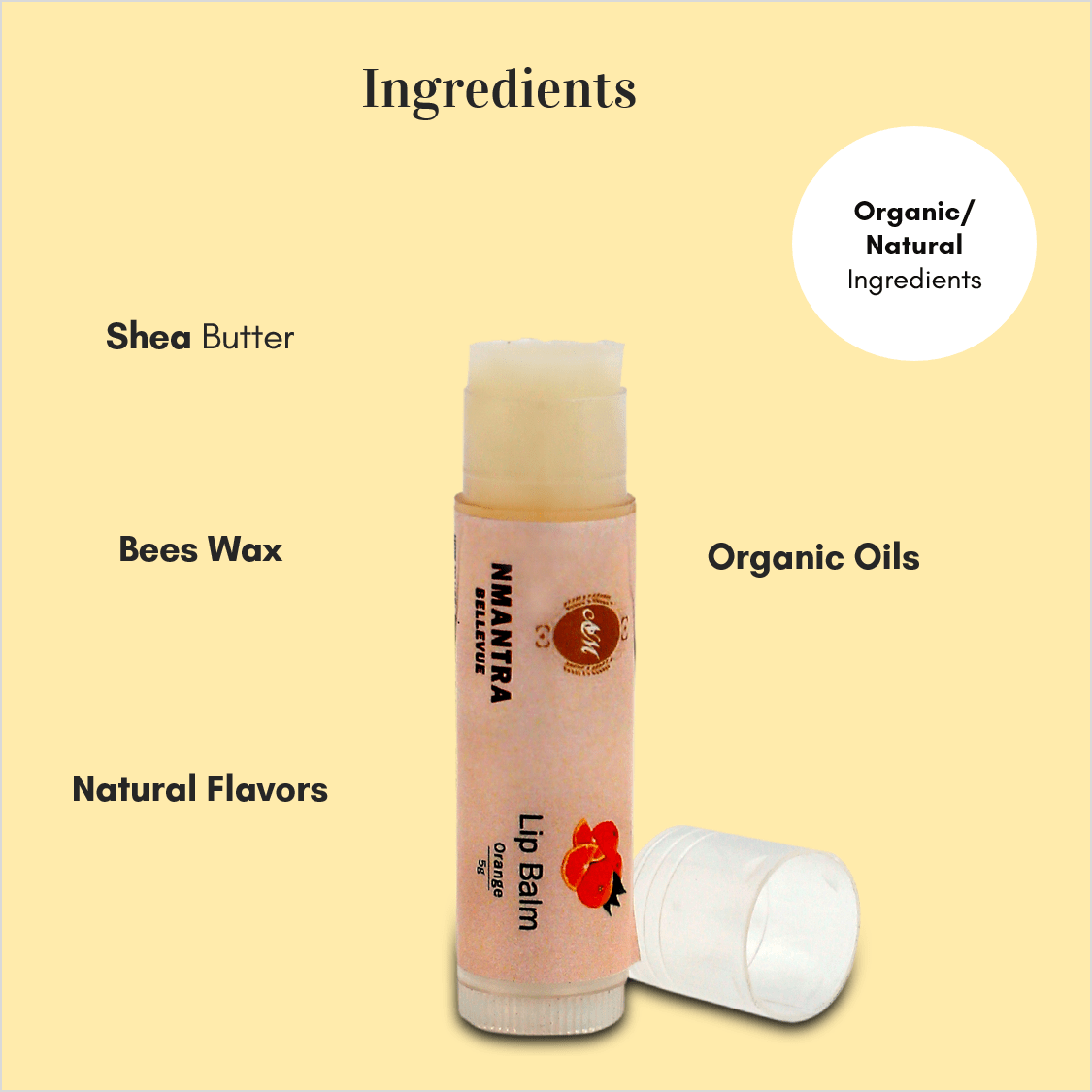 NMantra Bellevue Lip Balm ORANGE with Shea Butter; Organic/Natural No
