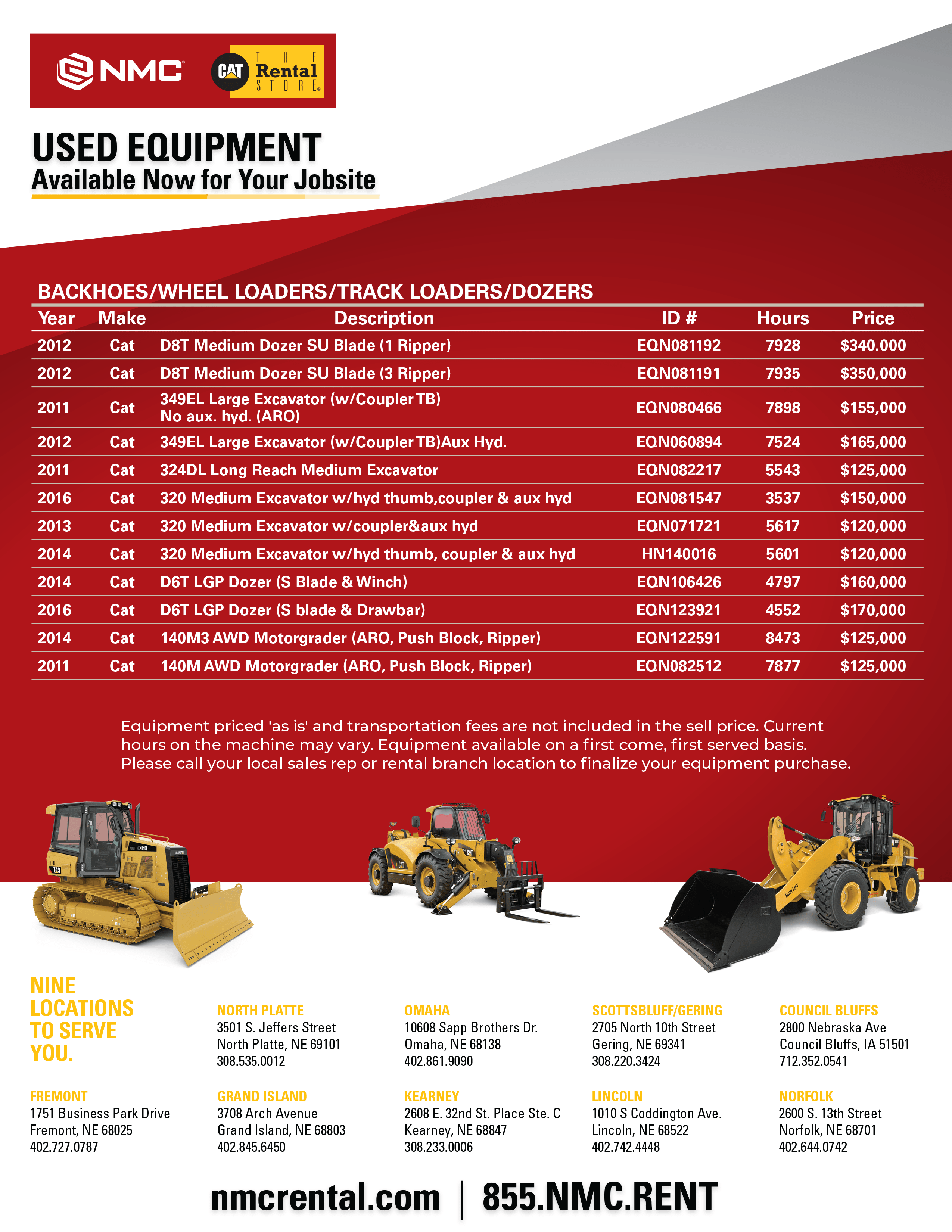 RENTAL EQUIPMENT FOR SALE NMC Cat Caterpillar Dealer Nebraska