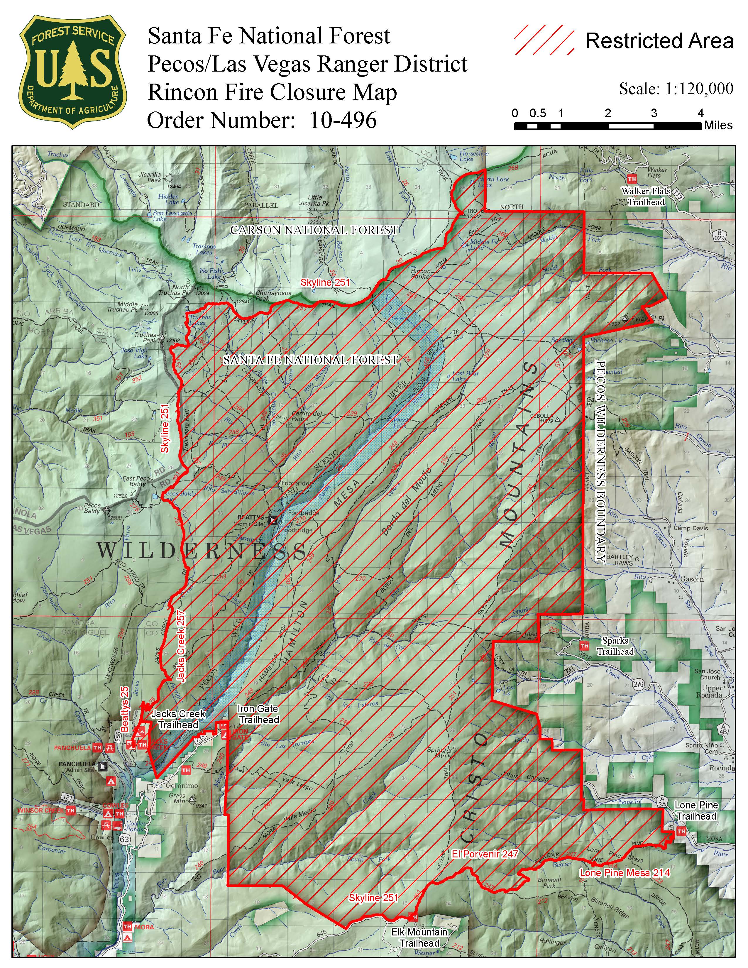 Pecos Wilderness Trail Map Sfnf Issues Closure Order For Rincon Fire In Pecos Wilderness | Nm Fire Info