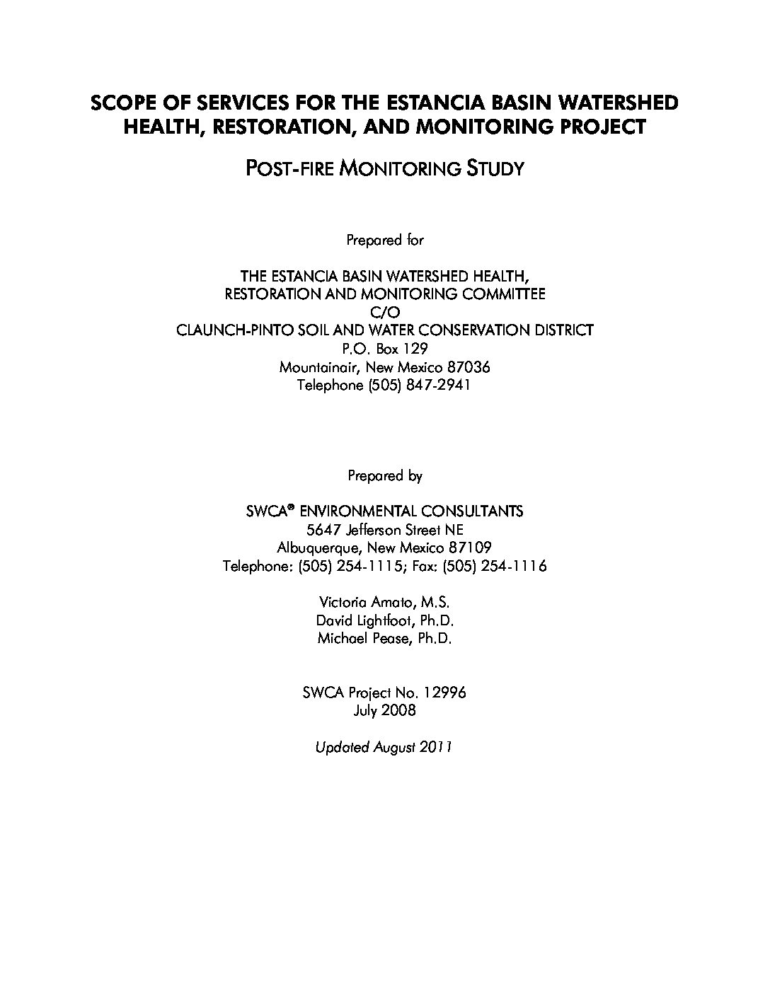 Estancia Basin New Mexico Forest and Watershed Restoration Institute