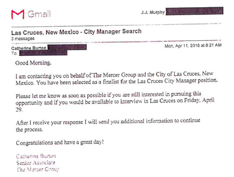 Search firm told Hobbs manager he was a finalist for Las Cruces job