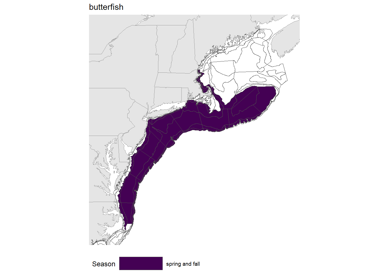 Strata map for the butterfish (Peprilus triacanthus) stock on the NE shelf.