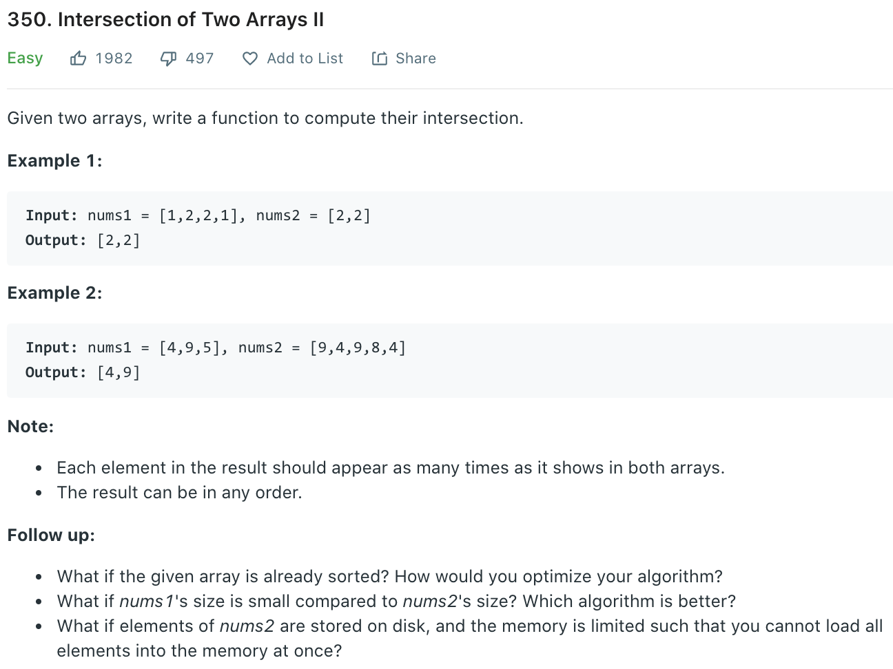 Leetcode 350. Intersection of Two Arrays II SnailTyan