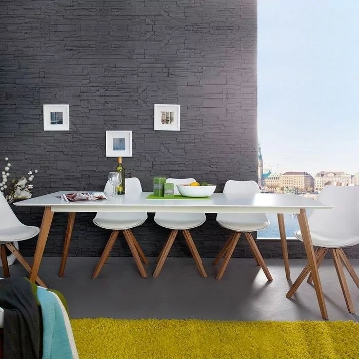 Retro Esstisch WeißEiche 200cm im skandinavischen Stil