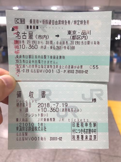名古屋駅から東京駅まで新幹線で移動した時の切符と領収書など r_nobuホームページ (のぶねこブログ)