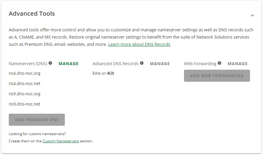 Change Nameservers on Network Solutions NOC Help Documentation