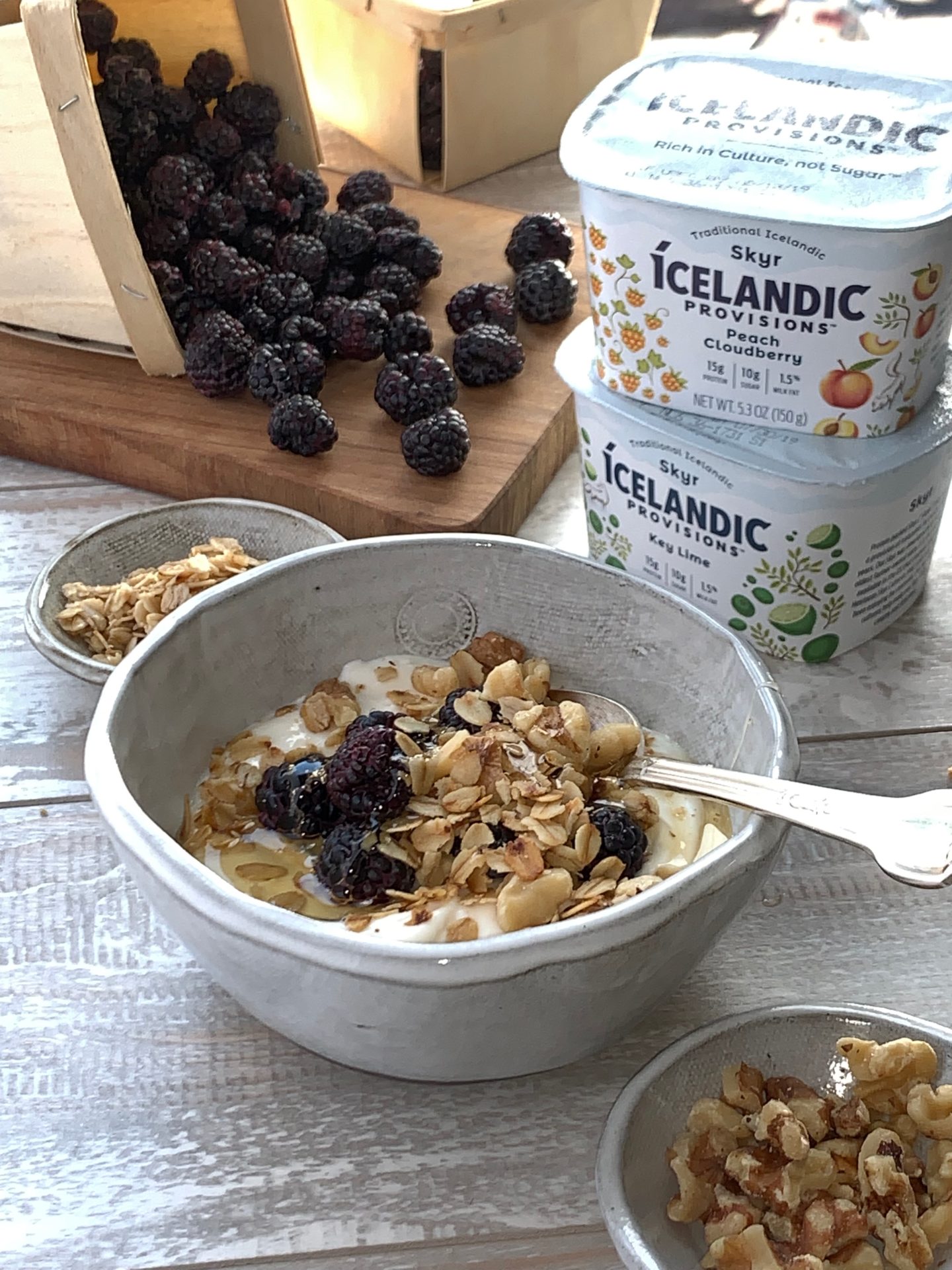 Simple Summer Breakfast with Skyr, Fresh Fruit, Oats and Nuts