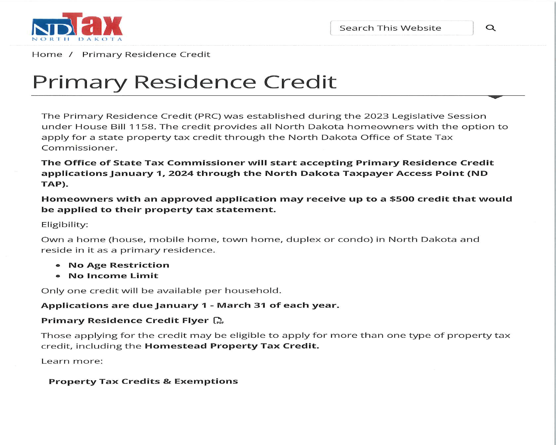 Property Tax Credit Page 2 Nodak Angler