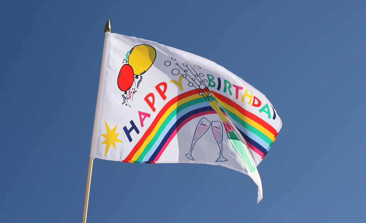 Hand Waving Flag Happy Birthday 12x18" RoyalFlags