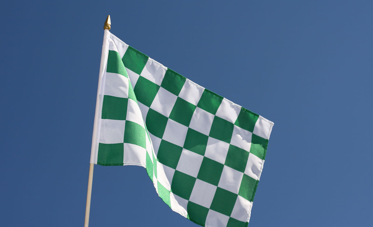 Hand Waving Flag Checkered GreenWhite 12x18" RoyalFlags