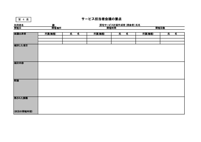 居宅サービス計画書 第４表「サービス担当者会議の要点」の書き方 居宅介護支援と居宅サービスの併設事業所向けの介護ソフトなら|ケアマザー