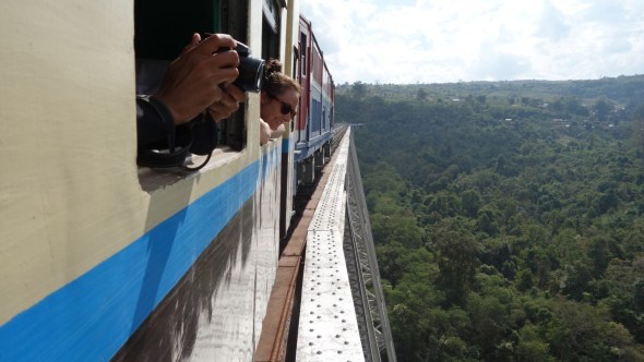 train crossing the viaduct 