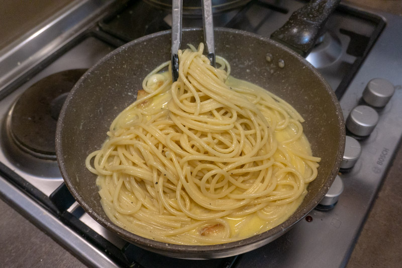 Spaghetti Carbonara Without Bacon or Cream Recipe No Frills Kitchen