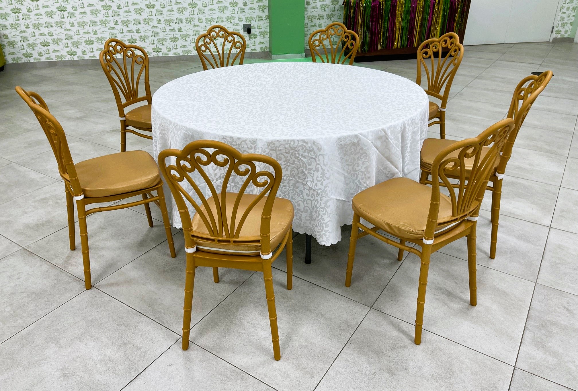 White Damask Round Tablecloth Rental NOLA Throws
