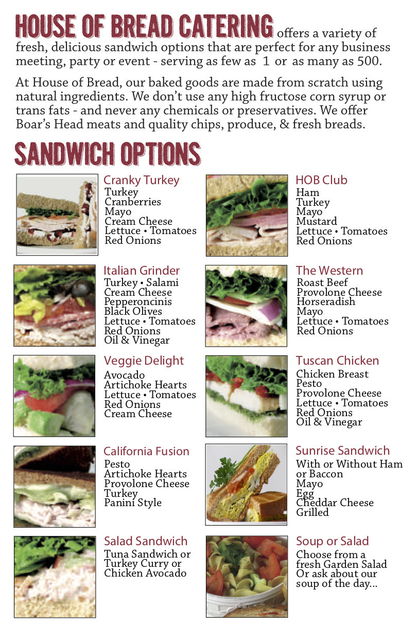 Menu and Order Form House of Bread Nolensville