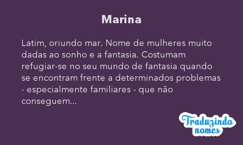 Significado do nome MARINA. Detalhes e origem do nome MARINA Nomes