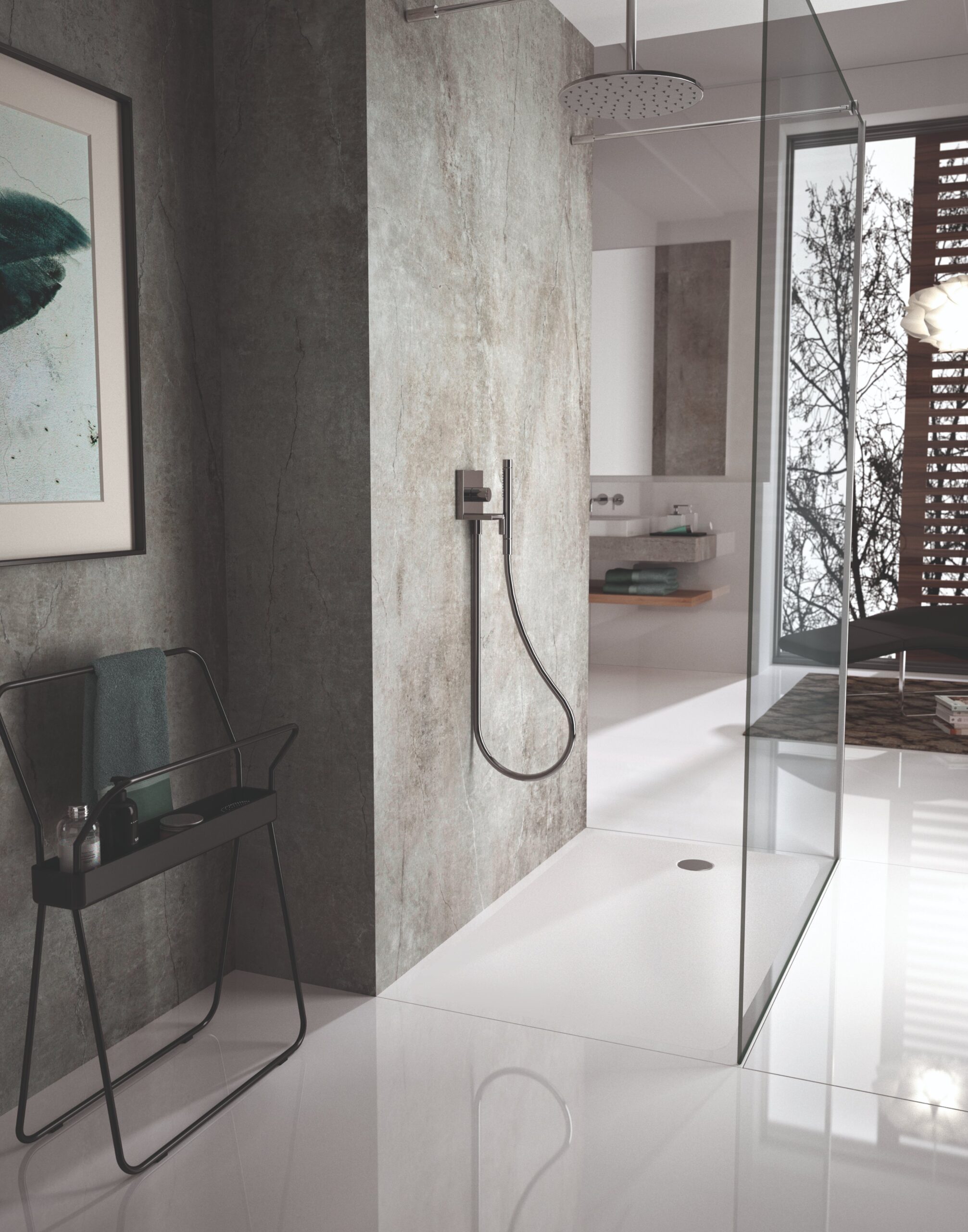 Luxury groutless shower Dekton slabs nomi
