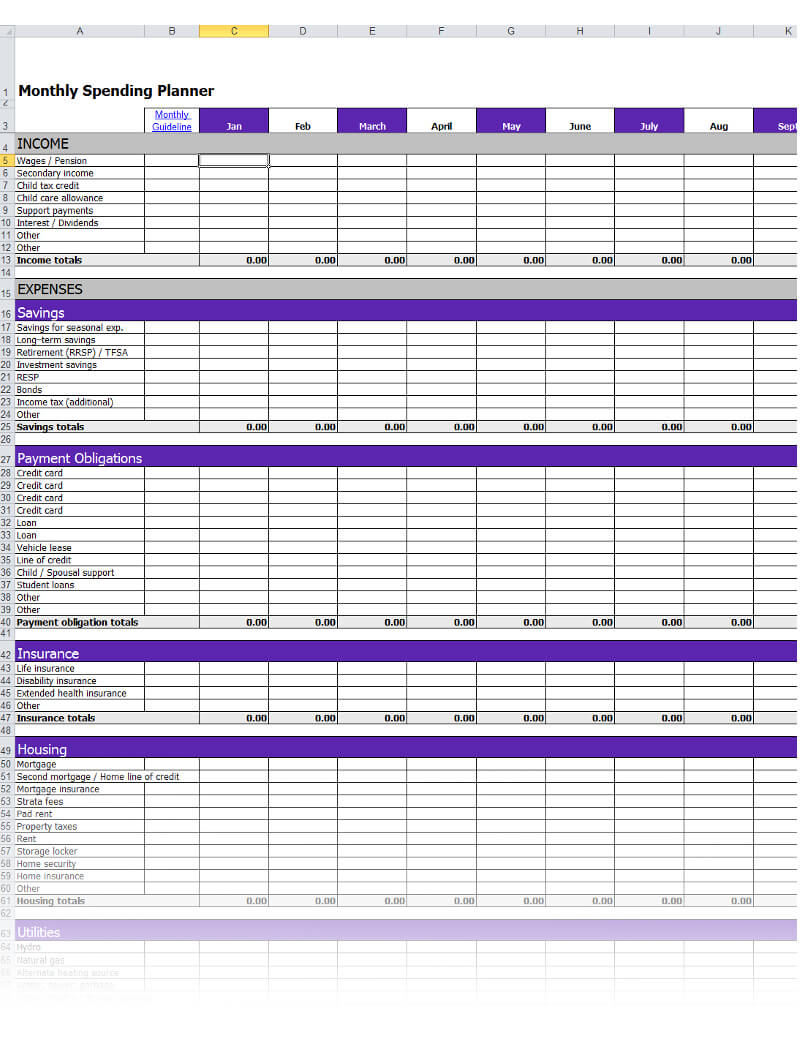 Monthly Expense Sheet Excel Template