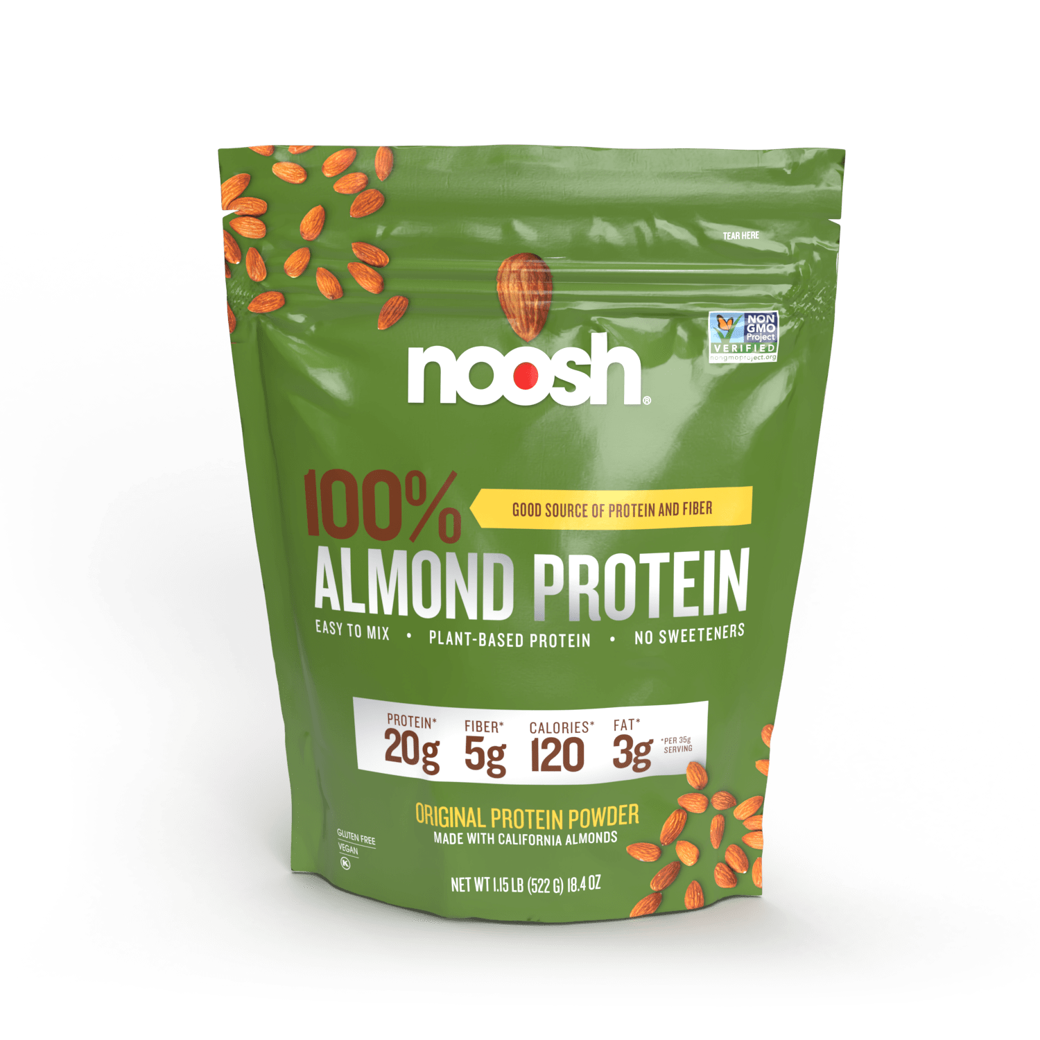 Noosh Unflavored 1.15lb Almond Protein Powder Gluten Free, Vegan, Kosher