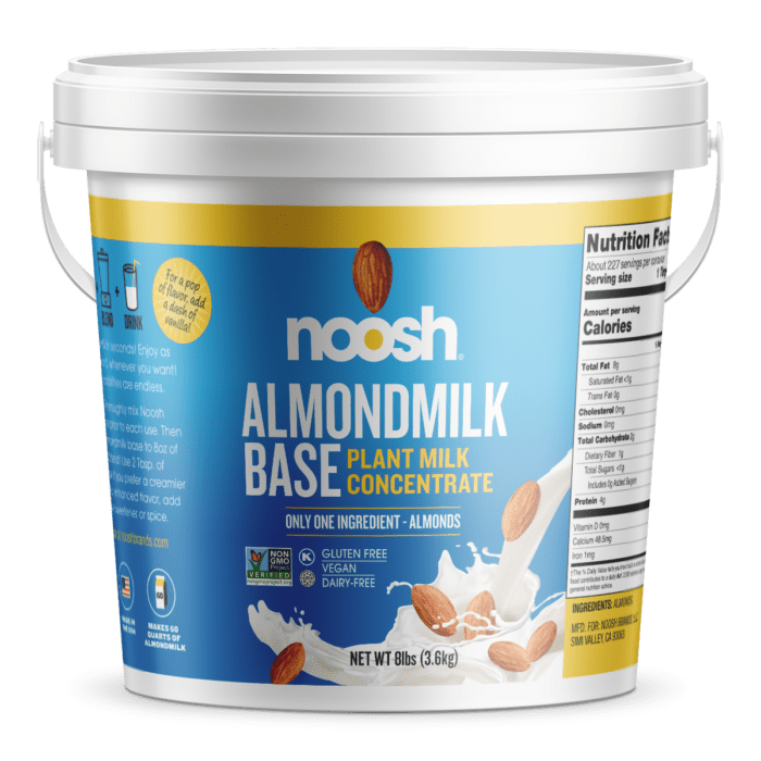Almondmilk Plant Milk Concentrate 8lb Pail Noosh Brand Barista