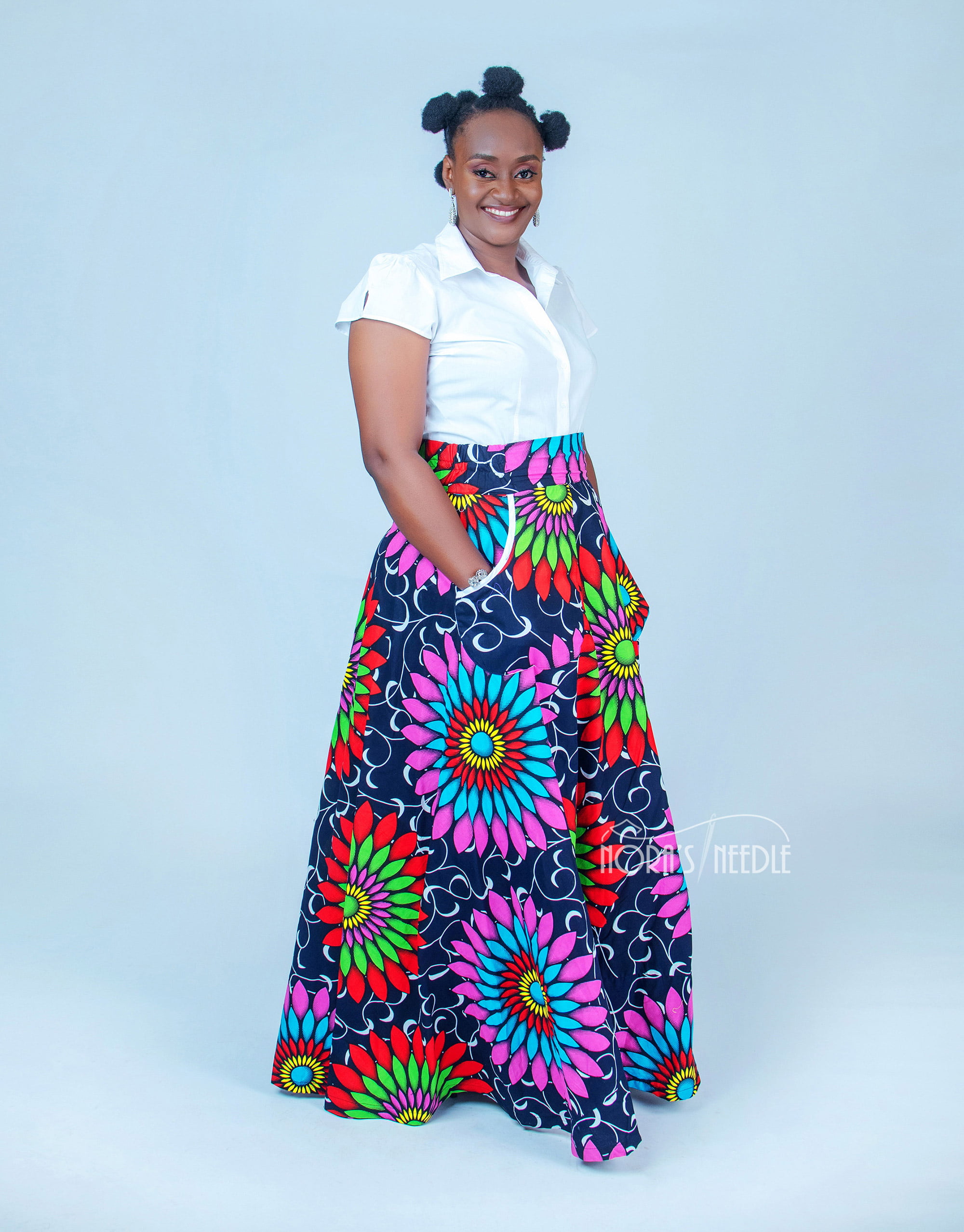 Mfon High Waist Ankara Maxi Skirt/ African Print Flare Skirt Nora's