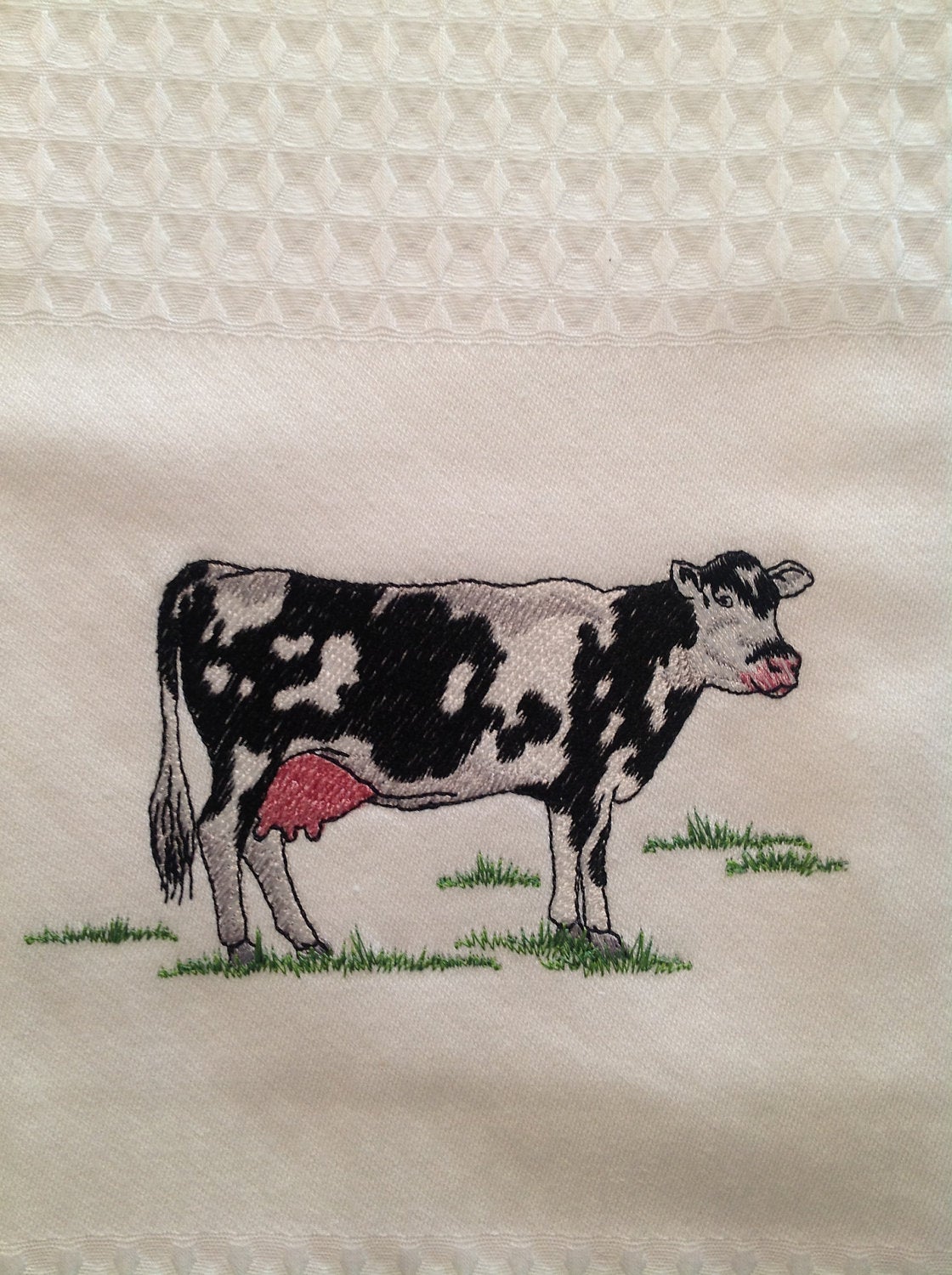 Happy cow kitchen towels, Embroidered cotton white towel with animals