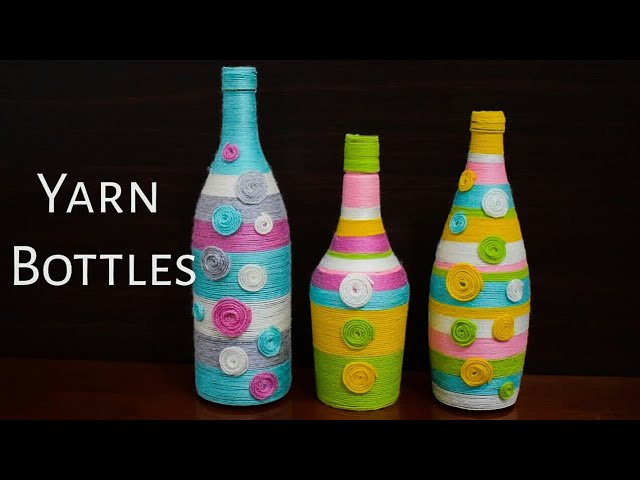 Yarn Wrapped Bottles Waste Bottle Craft Idea Wine bottle Decor
