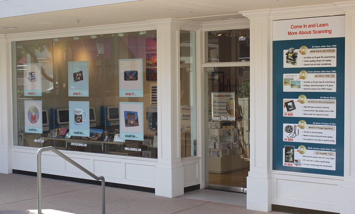UTC Storefront Window Graphics for Scan Diego Scanning Company, San Diego, CA