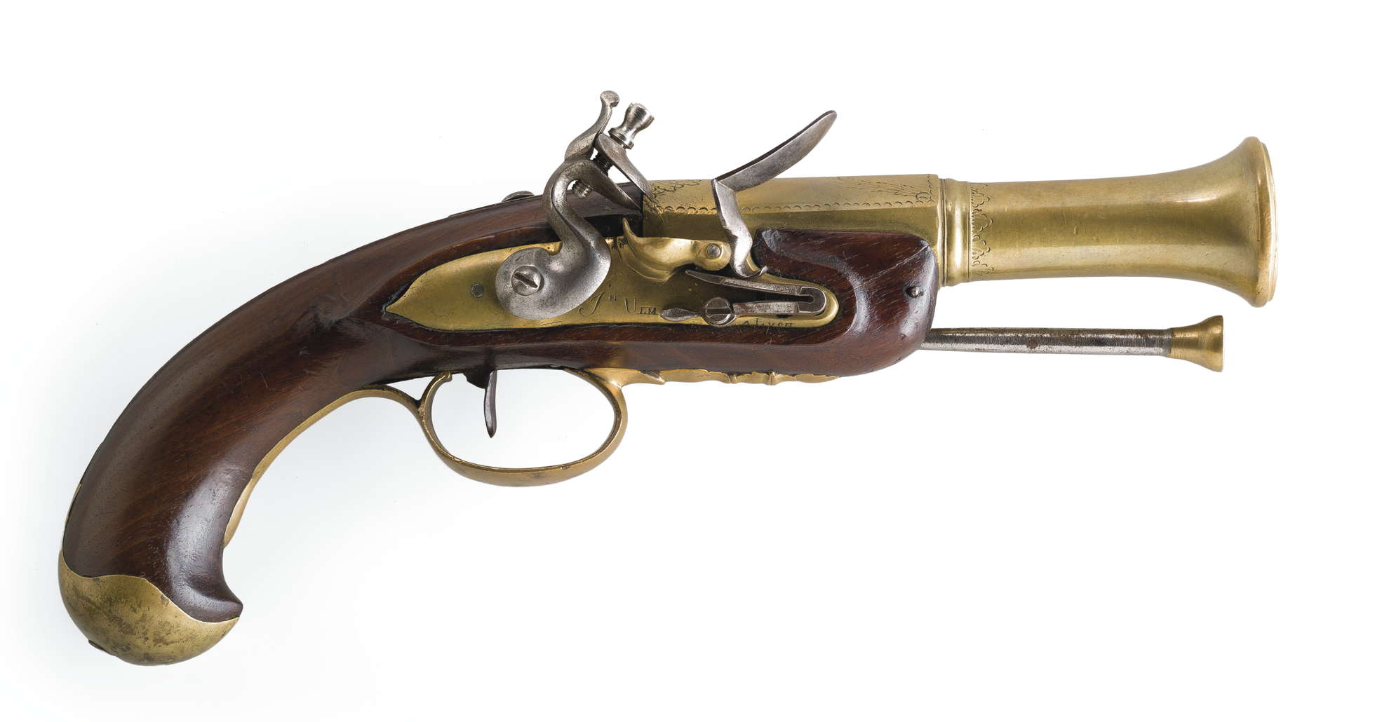 FRENCH BRASS BARREL AND LOCK FLINTLOCK BLUNDERBUSS PISTOL