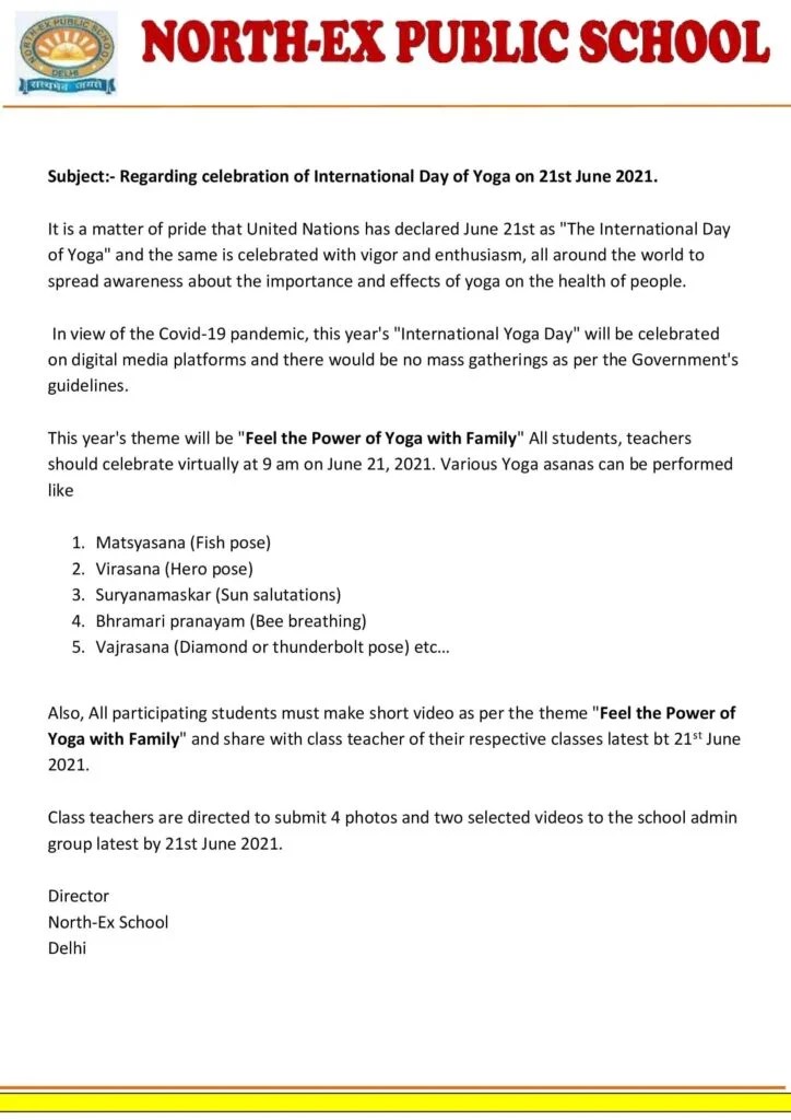 Regarding celebration of International Day of Yoga on 21st June 2021
