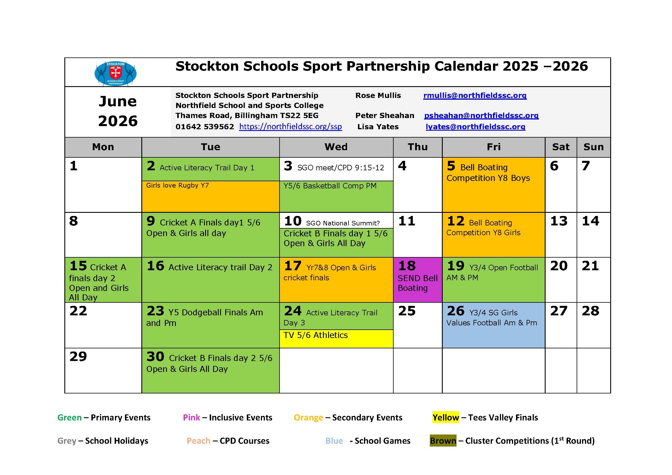 SSSP Calendar 202526 Northfield School &amp; Sports College