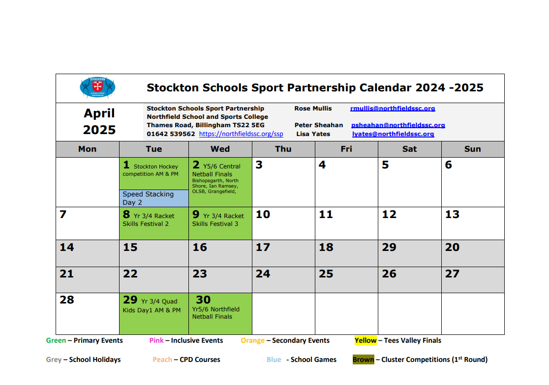 SSSP Calendar 202425 Northfield School & Sports College