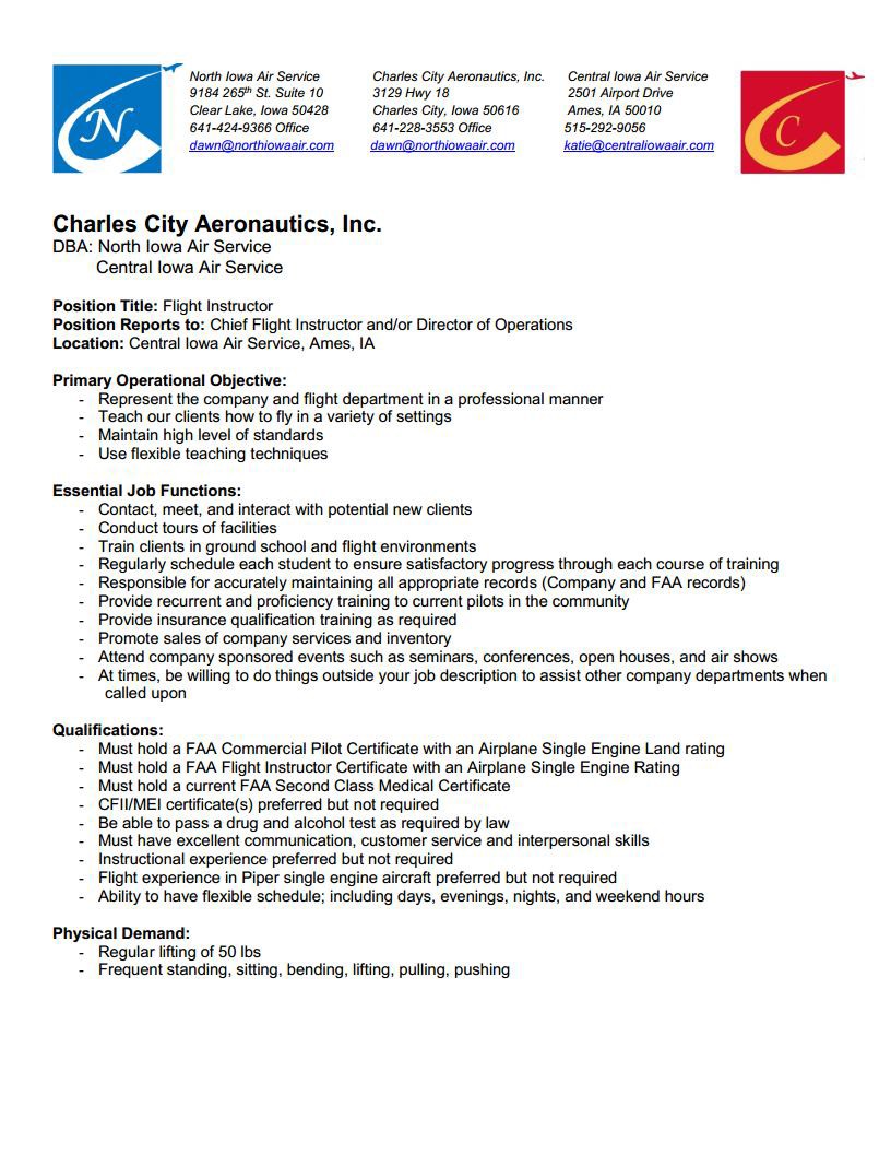 Employment North Iowa Air Service