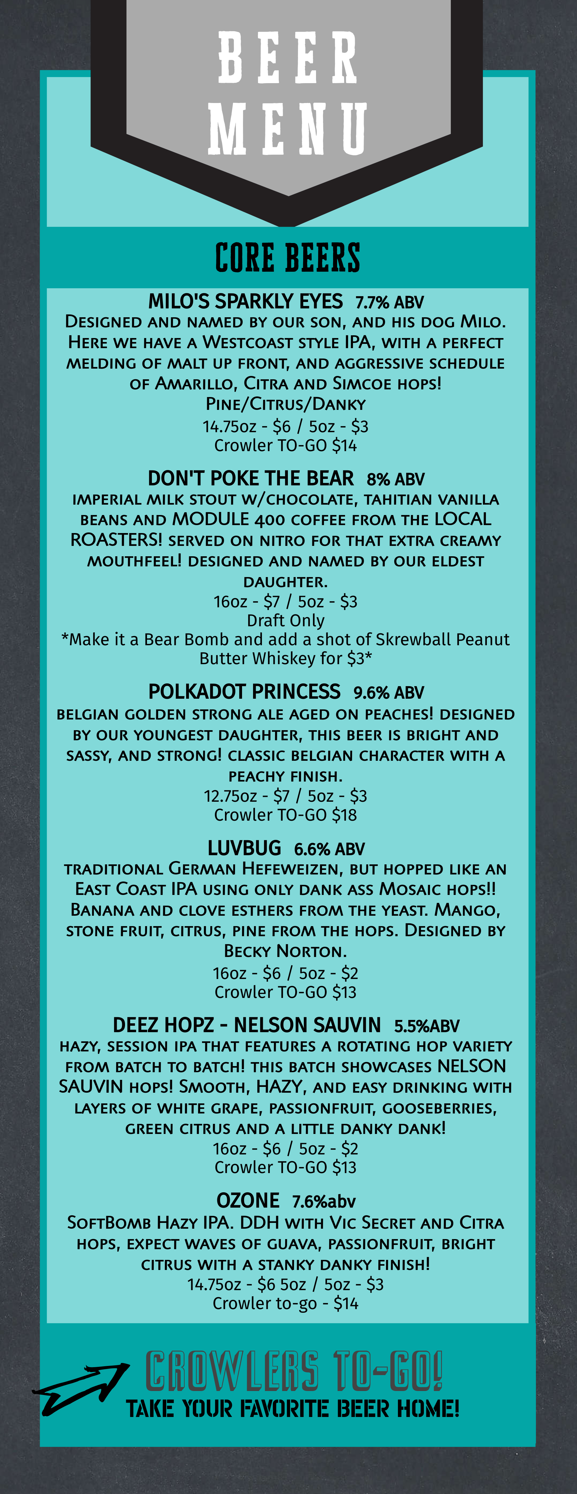 Core Beer Menu Nortons Brewing Company