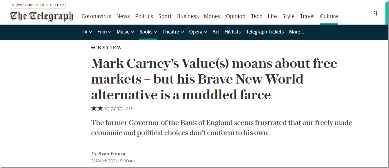 Mark Carney’s Value(s) moans about free markets but his Brave New
