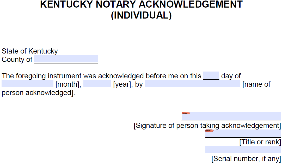 Free Kentucky Notary Acknowledgement Individual PDF Word