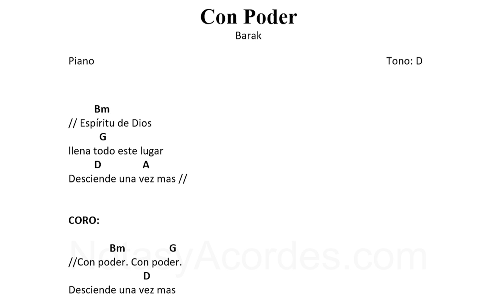 BARAK Acordes para PIANO, Guitarra Descargar en PDF