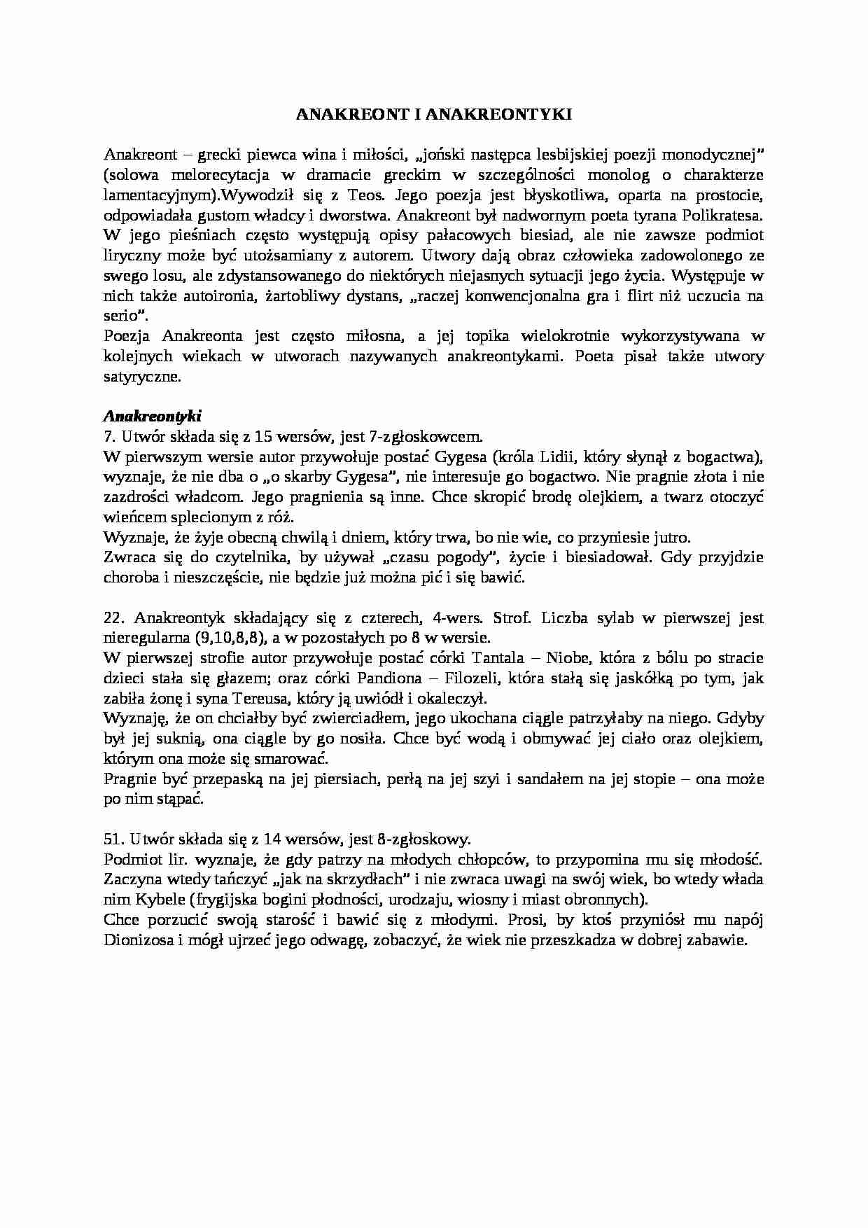 Anakreont Anakreontyki Notatek.pl
