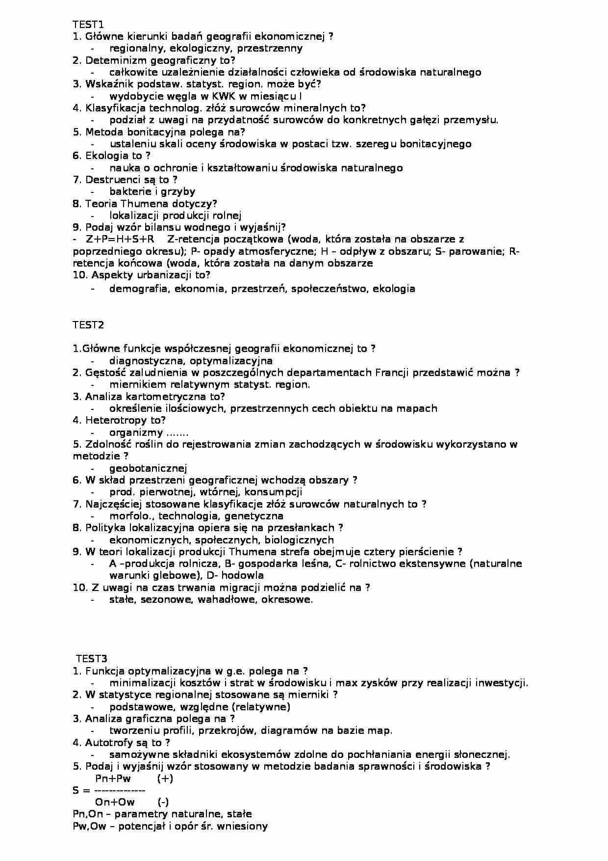 Test 14 z geografi gospodarczej Notatek.pl