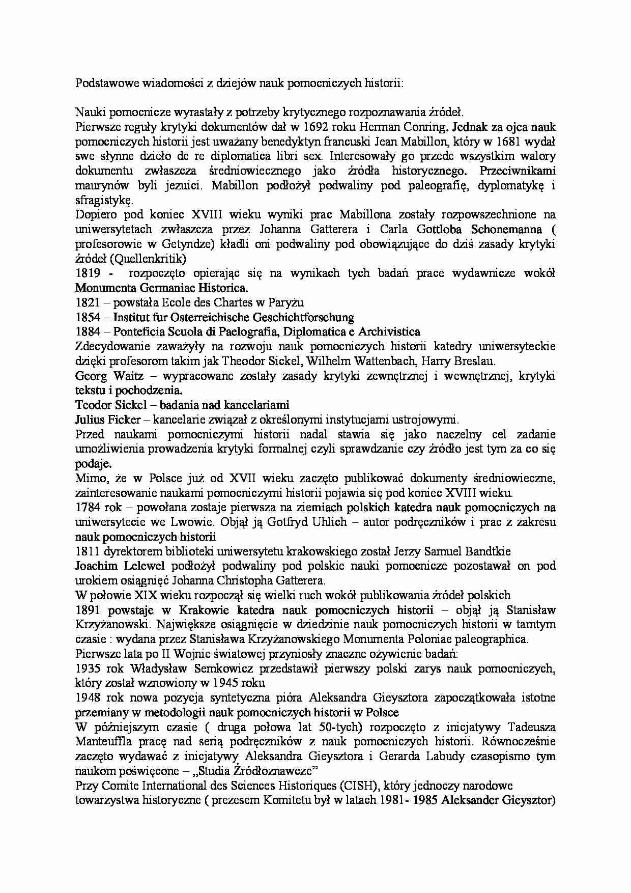 Podstawowe wiadomości z dziejów nauk pomocniczych historii Notatek.pl