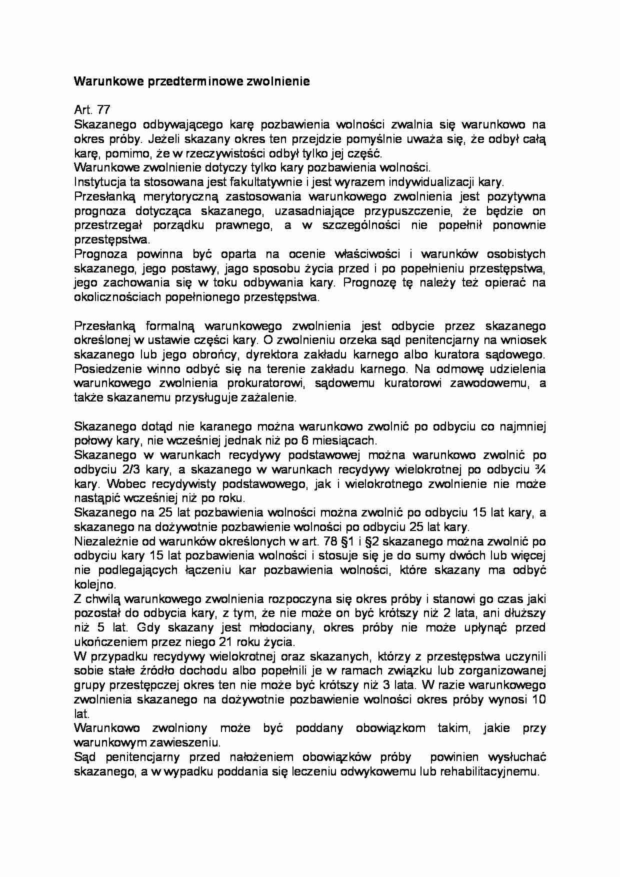 Warunkowe przedterminowe zwolnienie Notatek.pl
