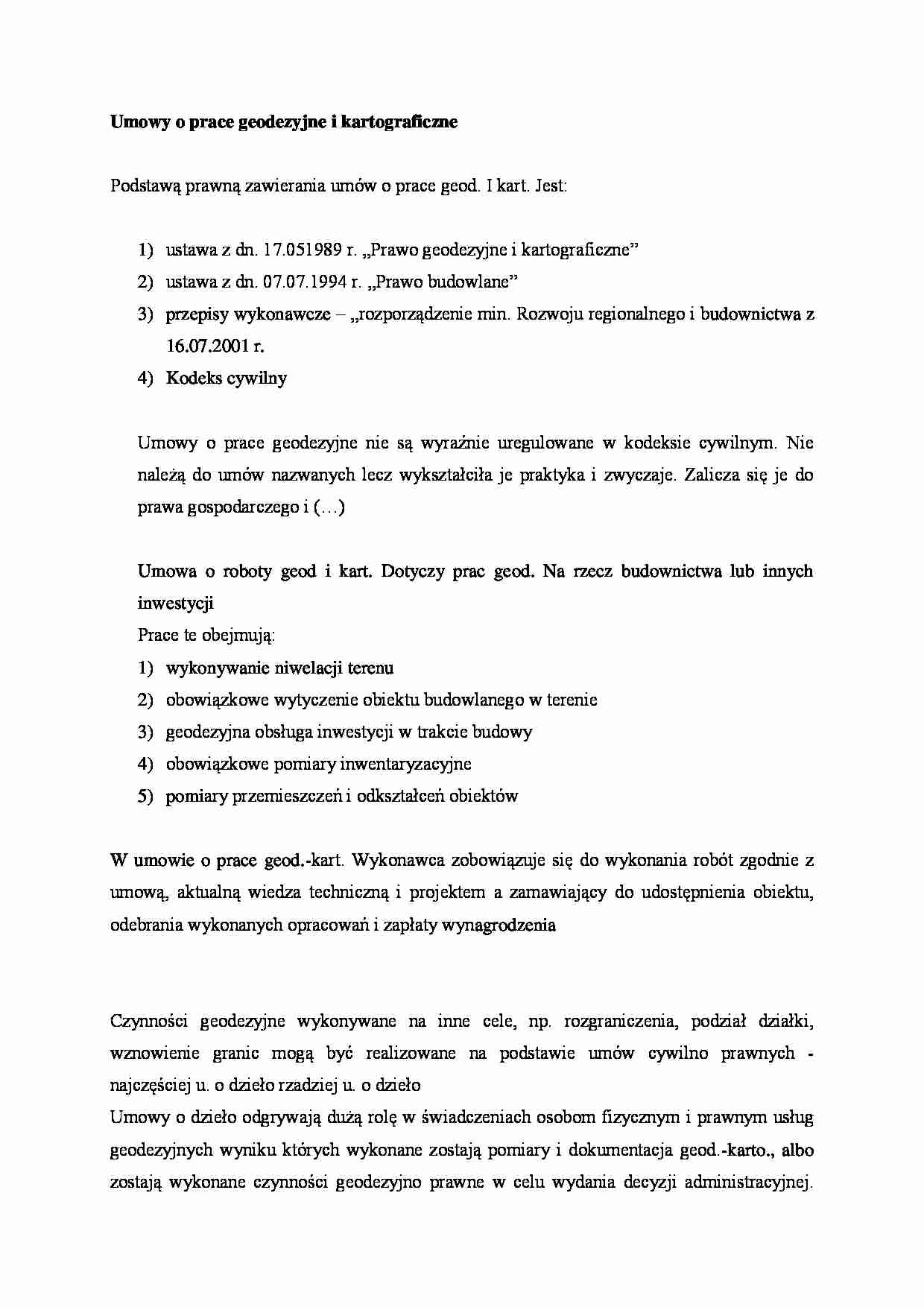 Umowy o prace geodezyjne i kartograficzne opracowanie Notatek.pl
