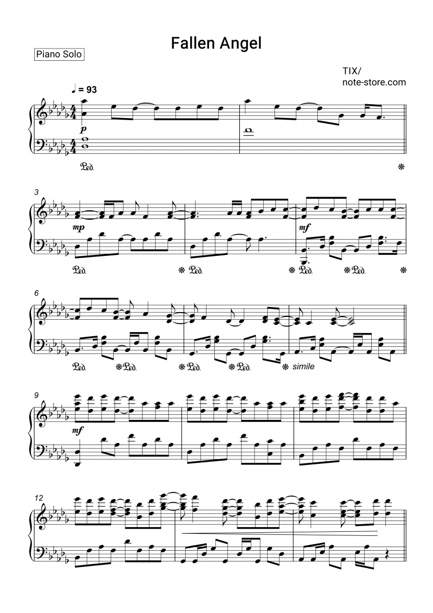 TIX Fallen Angel sheet music for piano download Piano.Solo SKU