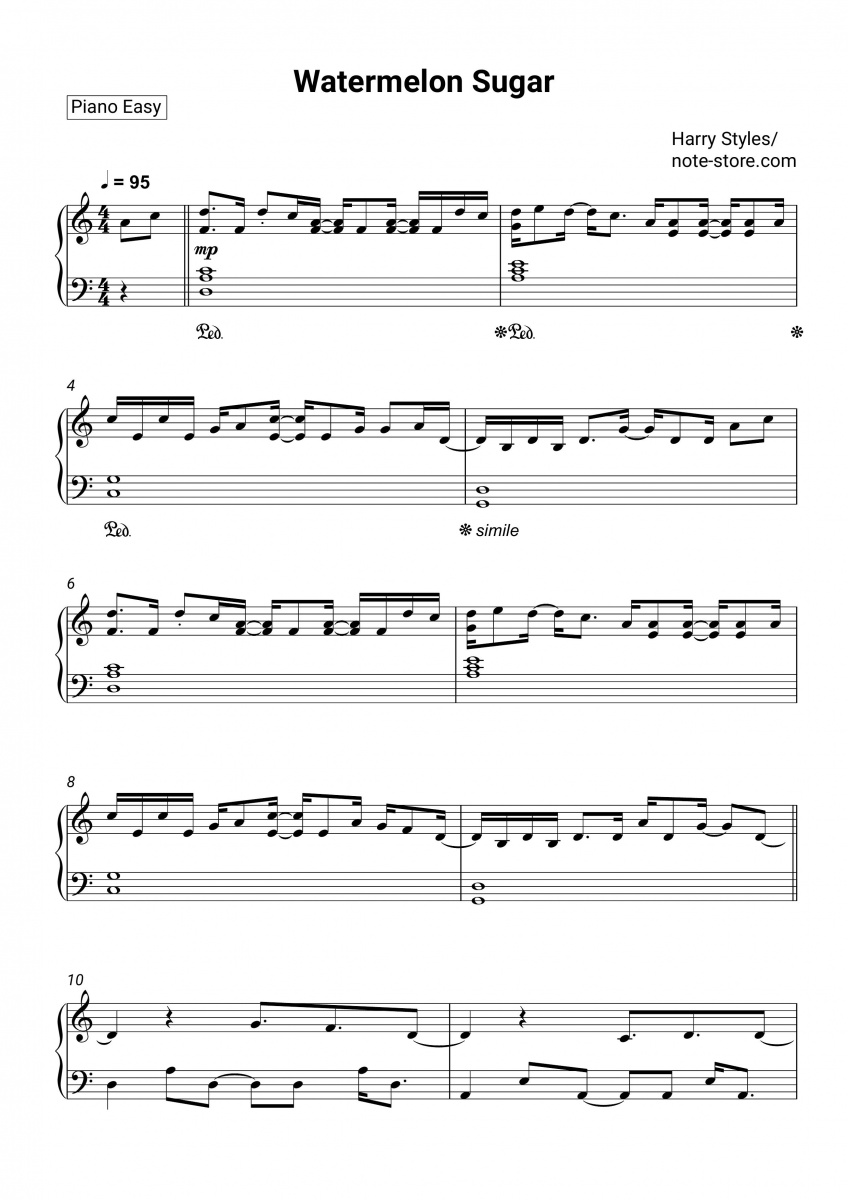 Harry Styles Watermelon Sugar sheet music for piano download Piano