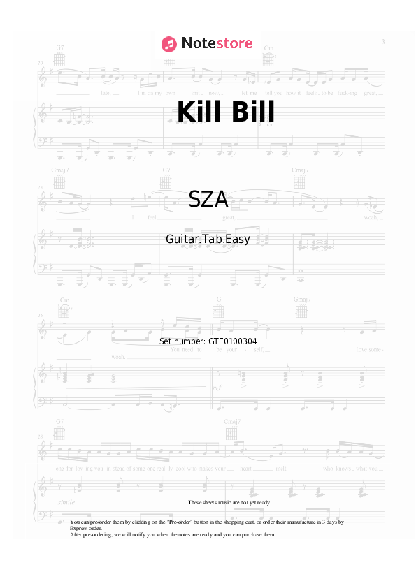 SZA Kill Bill guitar chords and tabs in Guitar.Tab.Easy SKU GTE0100304