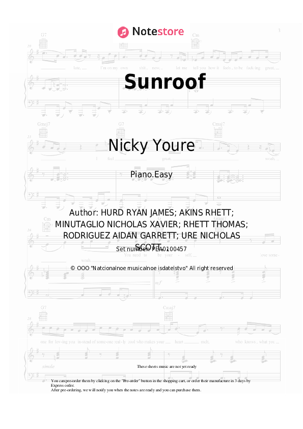 Sunroof piano sheet music easy Nicky Youre, Dazy in Piano.Easy SKU PEA0100457
