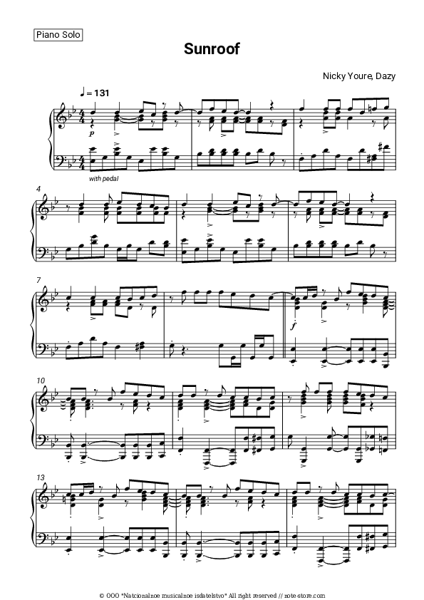 Nicky Youre, Dazy Sunroof piano sheet music in Piano