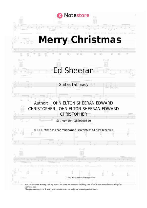 Ed Sheeran, Elton John Merry Christmas guitar chords and tabs in Note